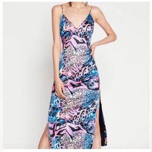 Wntrmse Free People Elegant Blue and Pink Animal Print Midi Dress Size 4